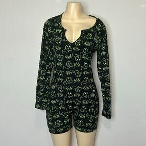 Shosho Halloween Ghost Romper Women’s XL Black Neon Green Long Sleeve